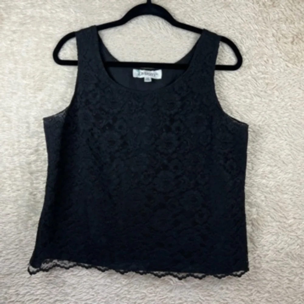 Diversity Blouse Tank Top Womens‎ 14 Black Floral Lace Scoop Neck Lined Pullover